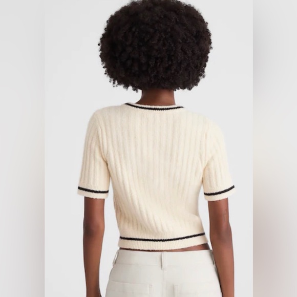 Madewell NWT Puff Sleeve Cardigan Cream Short Sleeve Cardigan with Black Trim XL - Picture 2 of 9